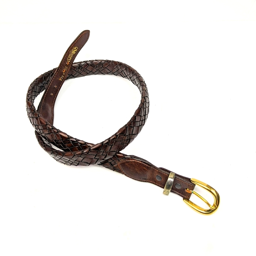 Nocona Braided Leather Belt with Gold Buckle - Dark Brown
